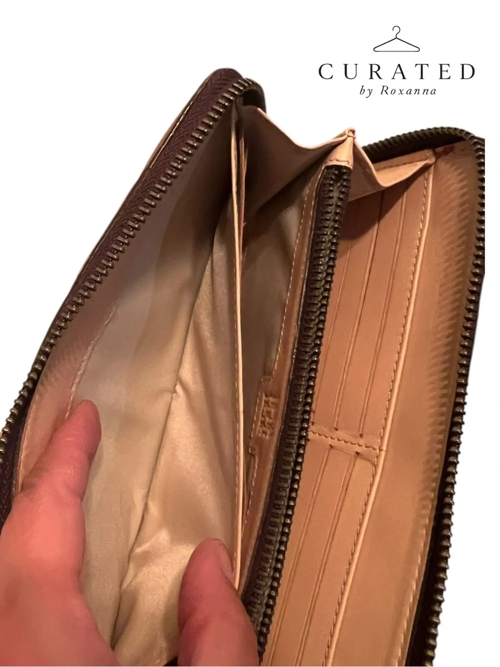 Carolina Herrera CH Cognac Embossed Leather Zip Around Continental Wallet